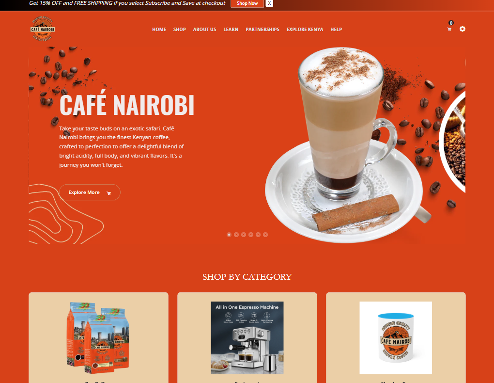 Cafe Nairobi e-commerce website - Kenyan coffee Shopify store design